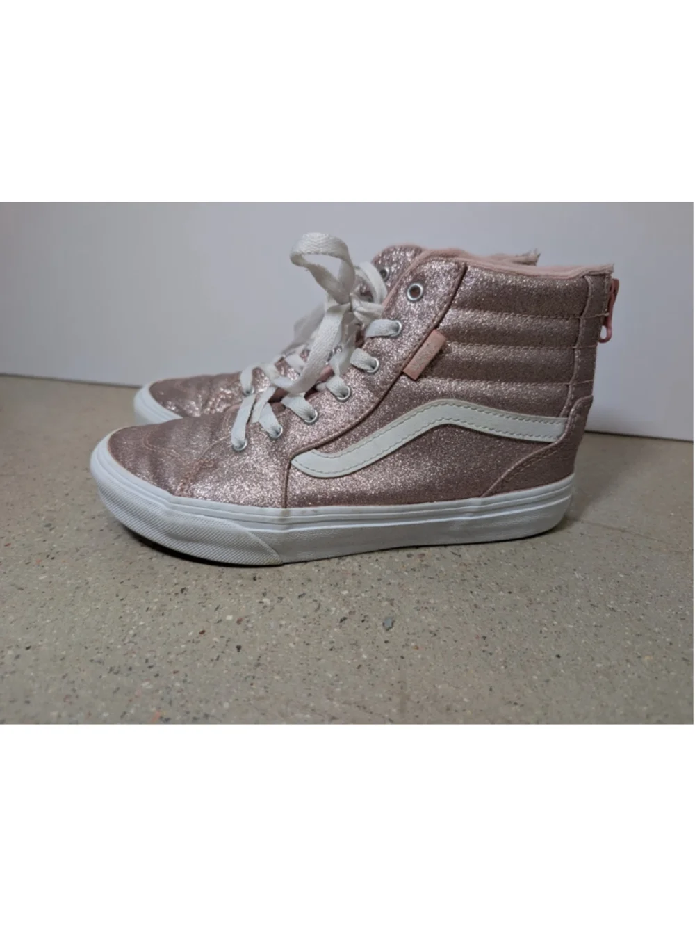 Vans High Tops Filmore Pink Glitter Zipper Youth Girls Size 3.5 Skate Shoes